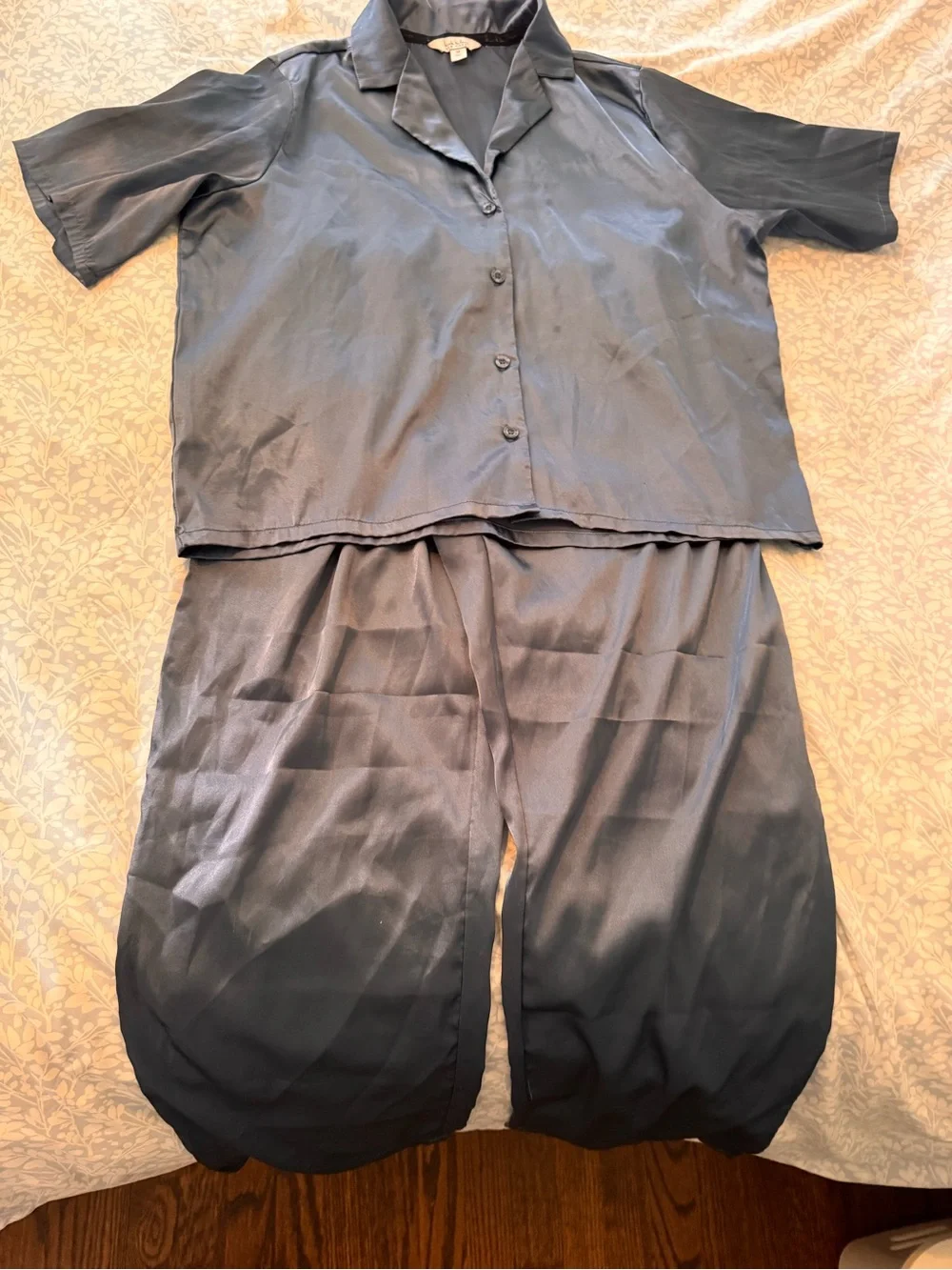 Nicole Miller Navy Satin Short-Sleeve Pajama Set